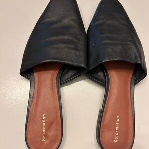 Reformation Black Leather Mules